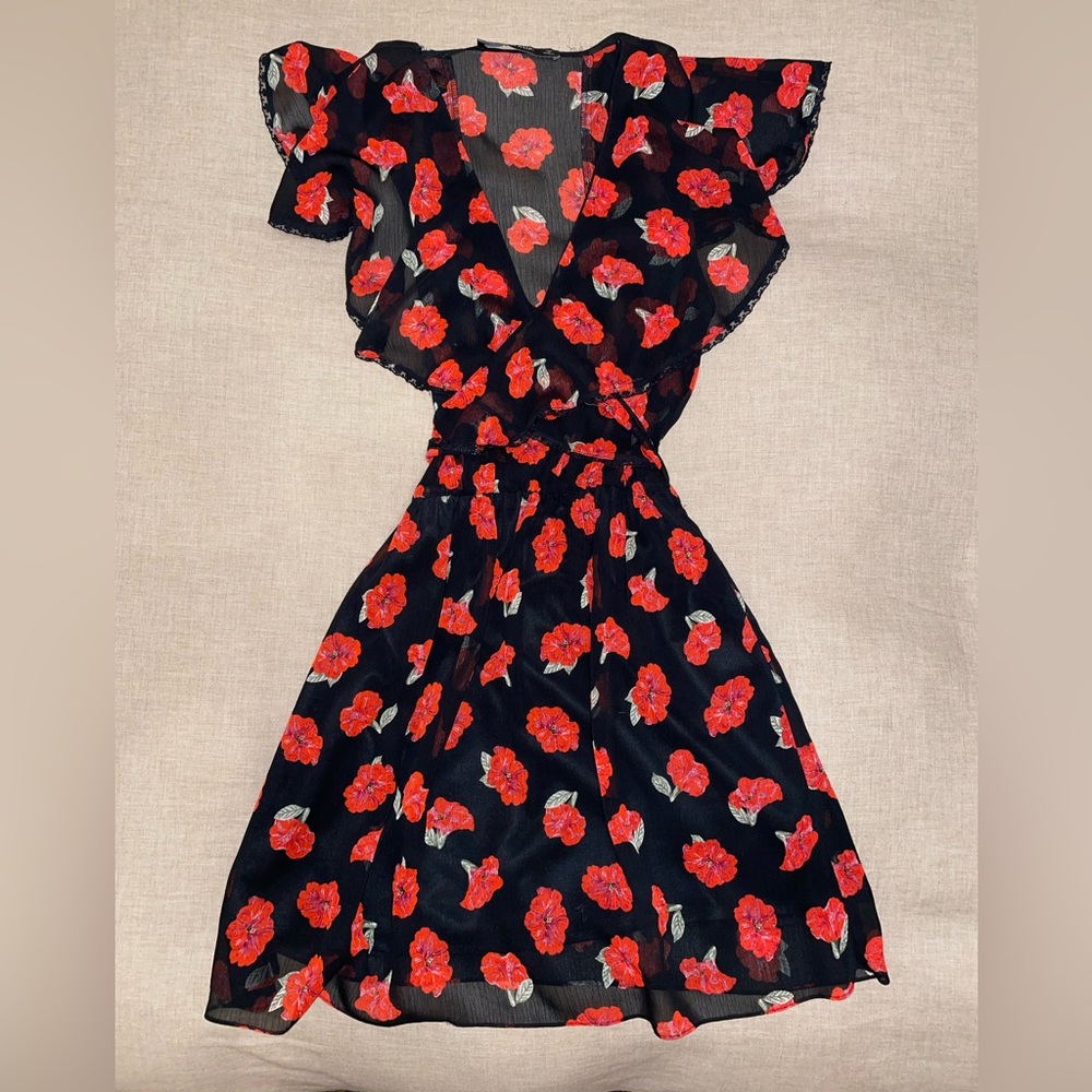 Sara black dress with red flowers